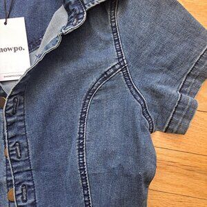 One piece jean flight suit flair denim 26inch waist 34 in inseam new with tags